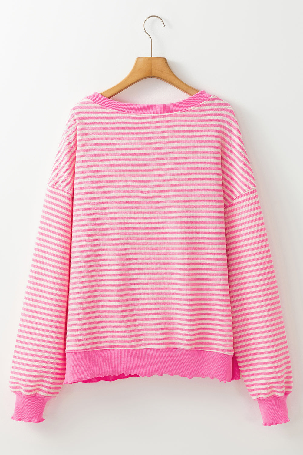Blue Zone Planet | Pink Stripe Santa Clause Print Drop Shoulder Long Sleeve Loose Top