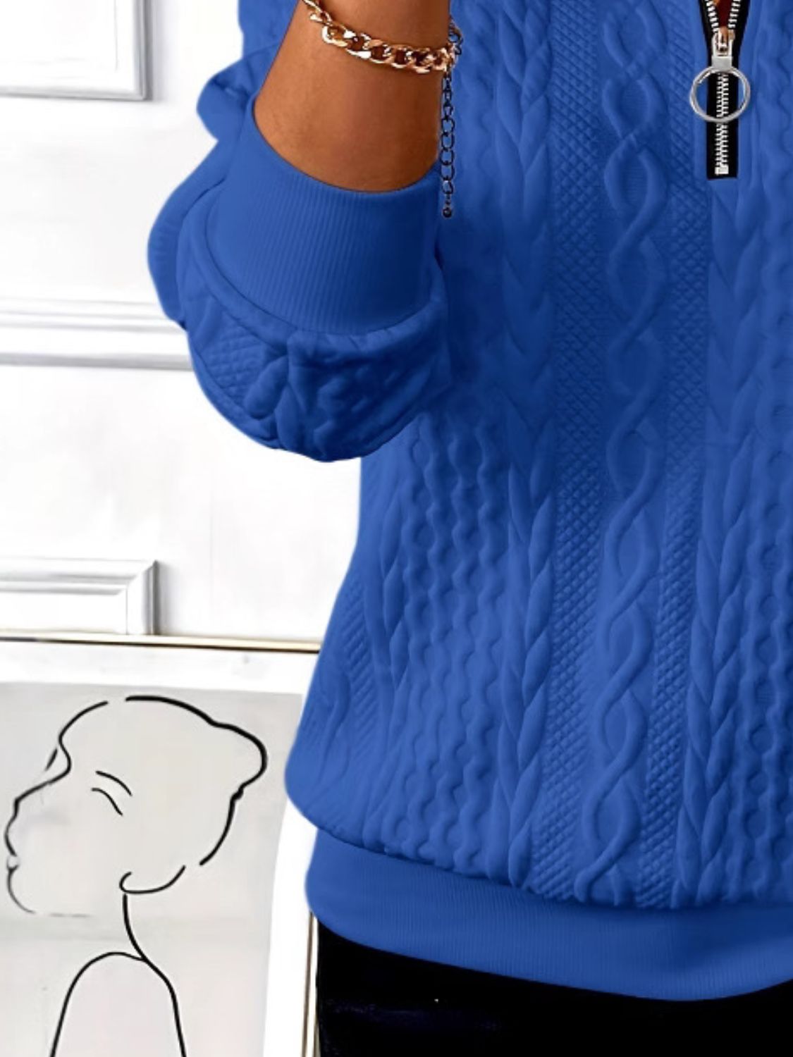 Blue Zone Planet | Texture Half Zip Long Sleeve Sweatshirt