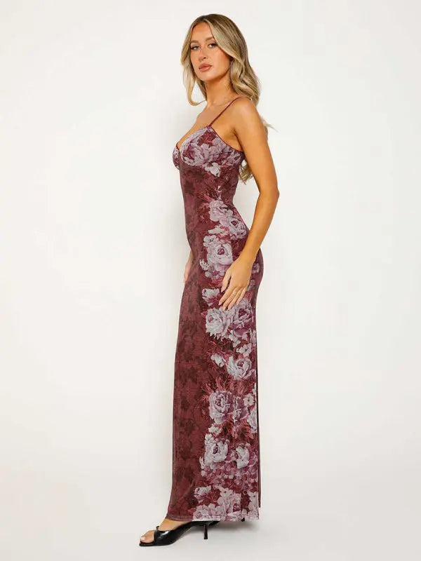 Blue Zone Planet | Ella's Floral Print Spaghetti Strap Maxi Party Dress