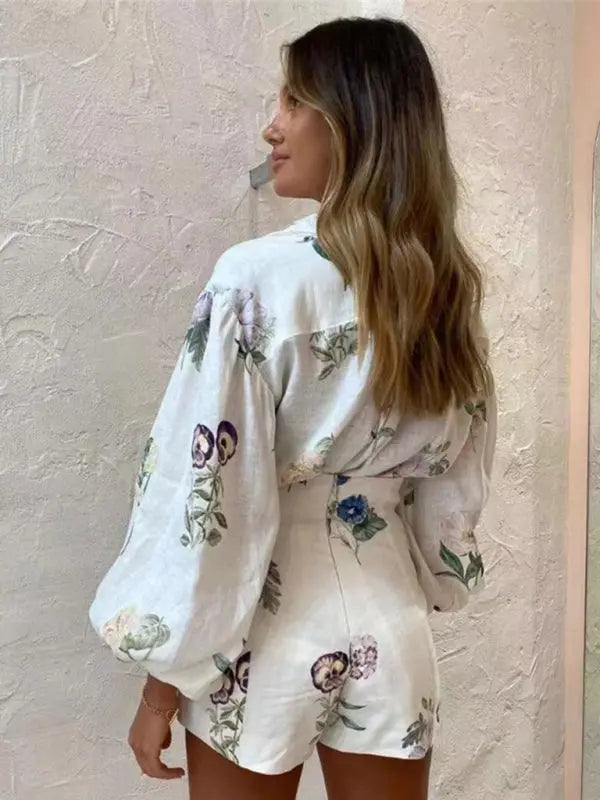 Blue Zone Planet | Anna's Fresh Floral High-Waisted Shorts And Long-Sleeved Blouse Set