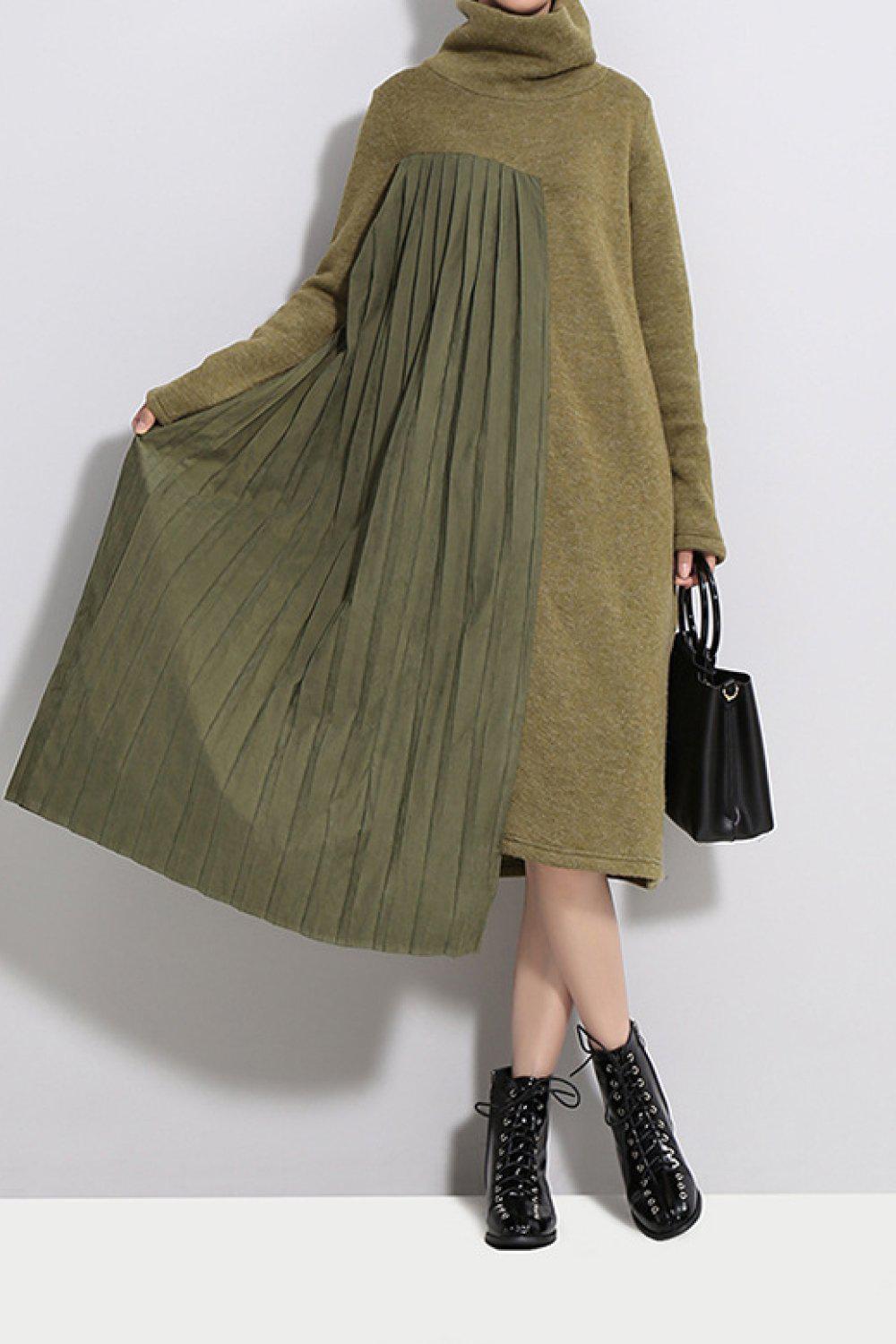 Blue Zone Planet | STELLA MARINA COLLEZIONE Pleated Funnel Neck Midi Sweater Dress