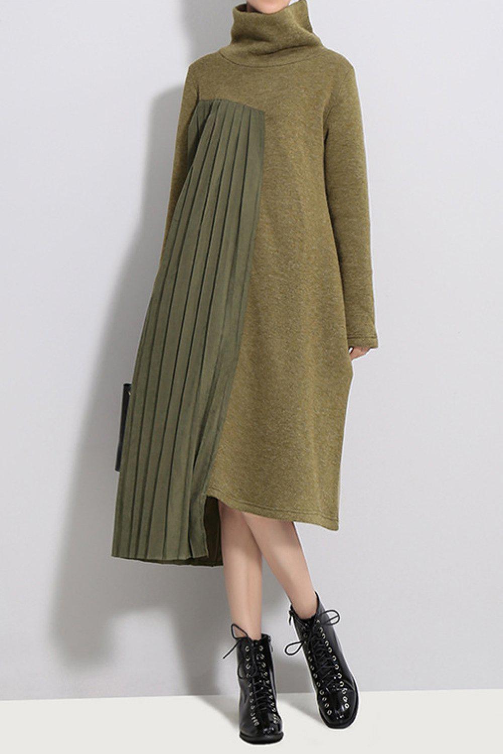 Blue Zone Planet | STELLA MARINA COLLEZIONE Pleated Funnel Neck Midi Sweater Dress