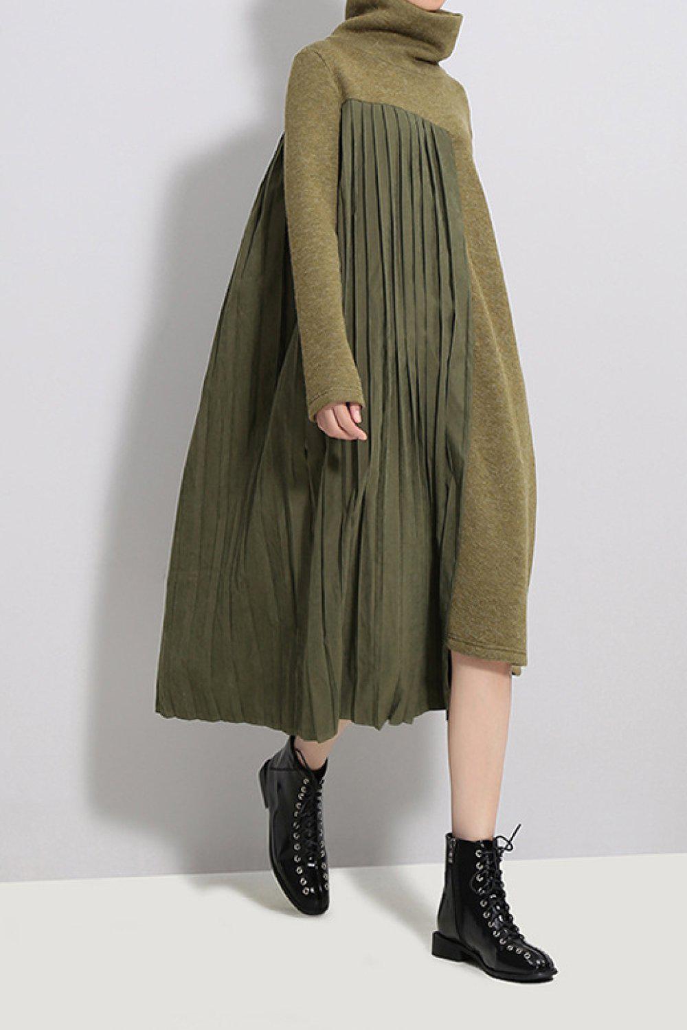 Blue Zone Planet | STELLA MARINA COLLEZIONE Pleated Funnel Neck Midi Sweater Dress