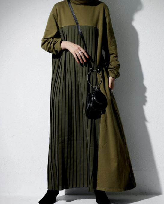 Blue Zone Planet | STELLA MARINA COLLEZIONE Pleated Funnel Neck Midi Sweater Dress