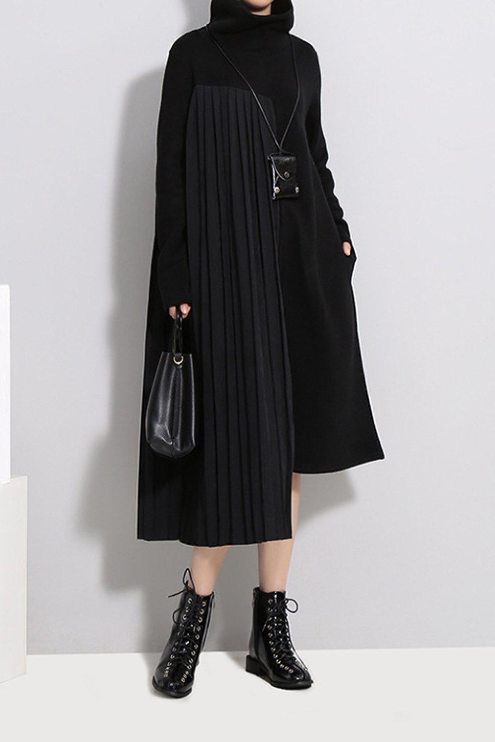 Blue Zone Planet | STELLA MARINA COLLEZIONE Pleated Funnel Neck Midi Sweater Dress