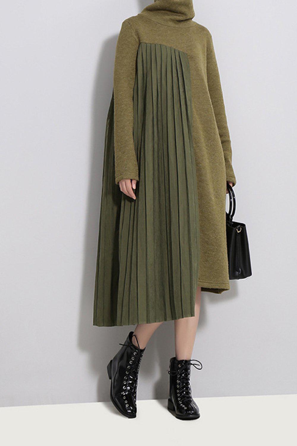 Blue Zone Planet | STELLA MARINA COLLEZIONE Pleated Funnel Neck Midi Sweater Dress