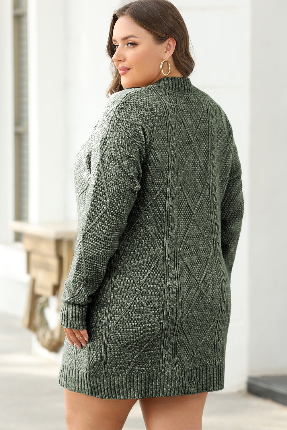 Blue Zone Planet | Lila's Cable Knit Drop Shoulder Loose Fit Sweater Dress