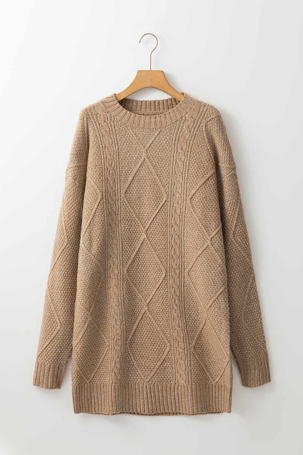 Blue Zone Planet | Lila's Cable Knit Drop Shoulder Loose Fit Sweater Dress