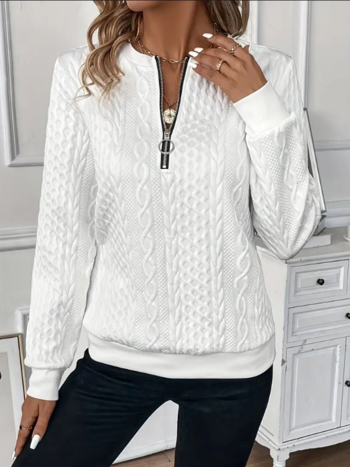 Blue Zone Planet | Texture Half Zip Long Sleeve Sweatshirt