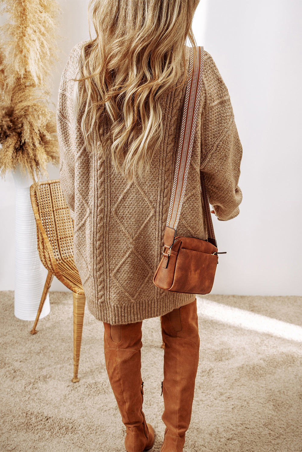 Blue Zone Planet | Lila's Cable Knit Drop Shoulder Loose Fit Sweater Dress