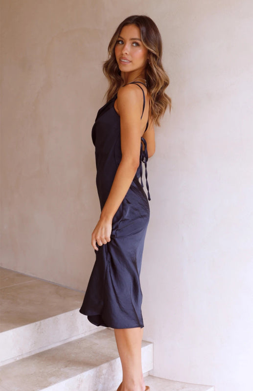 Blue Zone Planet | Azurine Tie Back Slim Fit Midi Dress