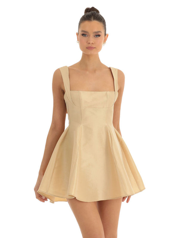 Blue Zone Planet | Ella's Backless Square Neck Bow Mini Prom Dress