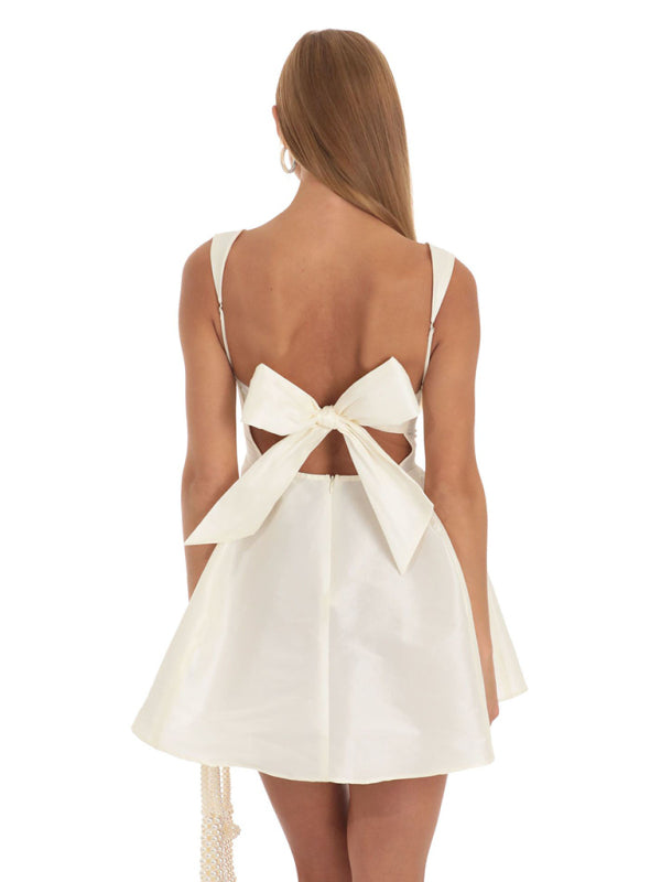 Blue Zone Planet | Ella's Backless Square Neck Bow Mini Prom Dress