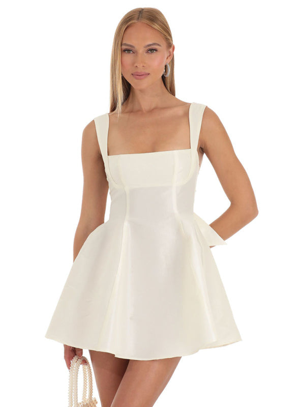 Blue Zone Planet | Ella's Backless Square Neck Bow Mini Prom Dress