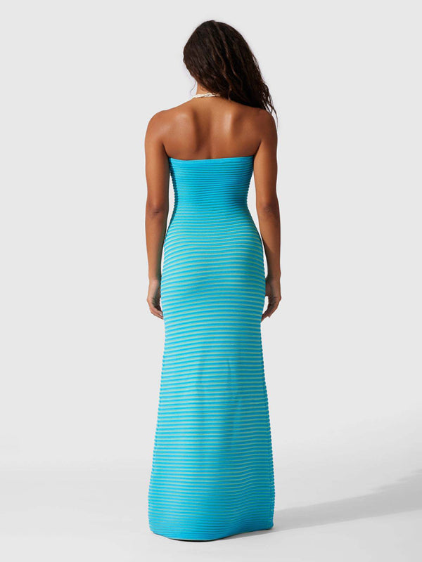 🌸💓Cindy's Tube Top Striped Knitted Bodycon Floor Length Dress