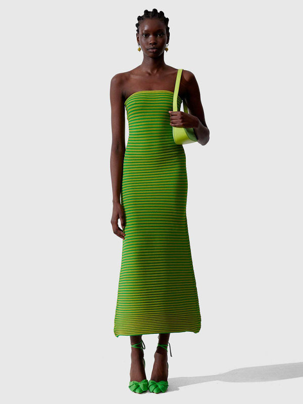 🌸💓Cindy's Tube Top Striped Knitted Bodycon Floor Length Dress
