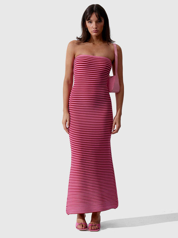 🌸💓Cindy's Tube Top Striped Knitted Bodycon Floor Length Dress