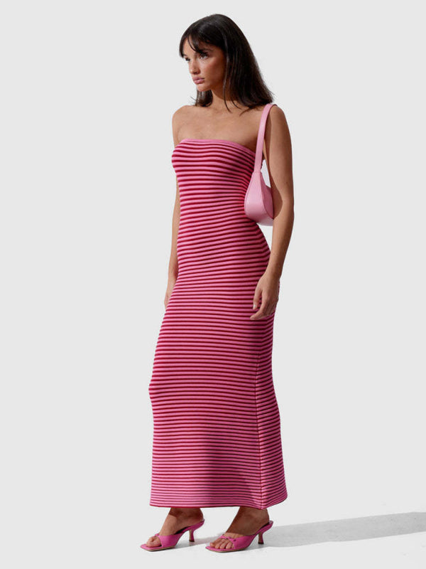 🌸💓Cindy's Tube Top Striped Knitted Bodycon Floor Length Dress