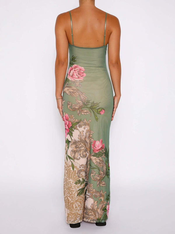 Blue Zone Planet | Ella's Floral Print Spaghetti Strap Maxi Party Dress