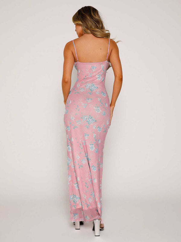 Blue Zone Planet | Ella's Floral Print Spaghetti Strap Maxi Party Dress