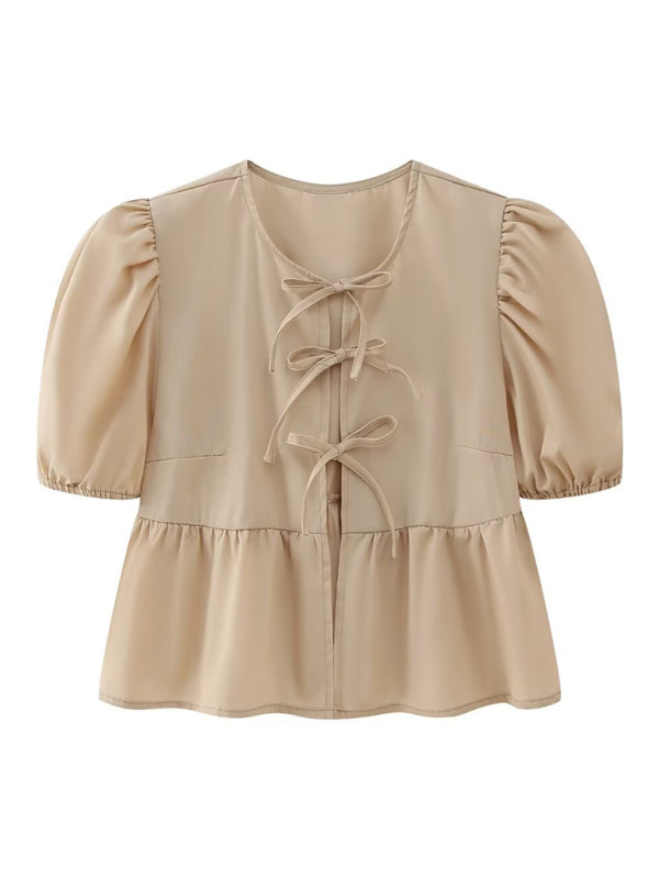 Blue Zone Planet | Hottie Slim Fit Strappy Short Puff Sleeve Shirt