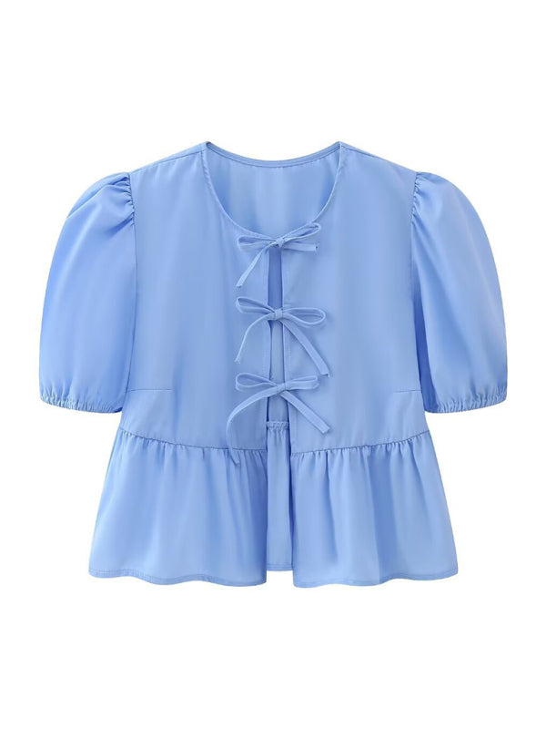 Blue Zone Planet | Hottie Slim Fit Strappy Short Puff Sleeve Shirt