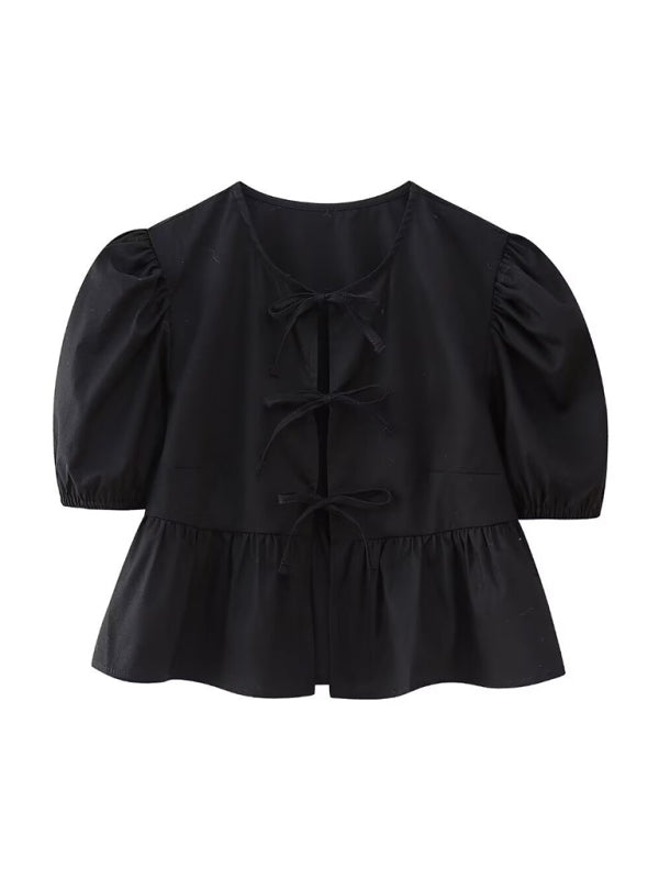 Blue Zone Planet | Hottie Slim Fit Strappy Short Puff Sleeve Shirt