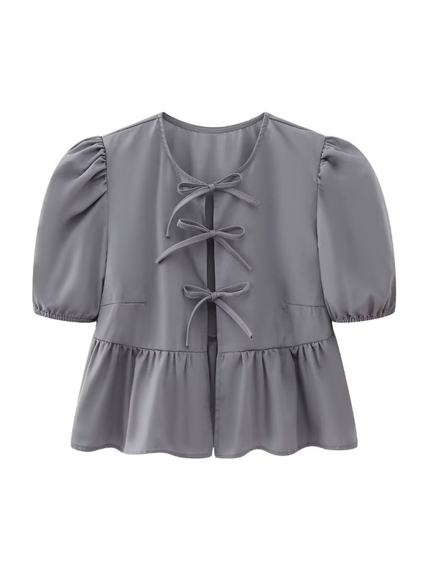 Blue Zone Planet | Hottie Slim Fit Strappy Short Puff Sleeve Shirt
