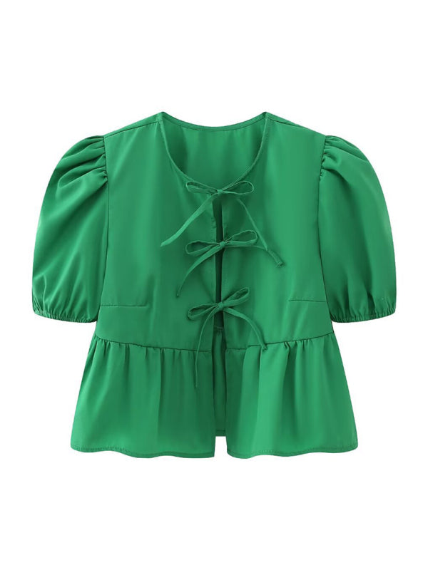 Blue Zone Planet | Hottie Slim Fit Strappy Short Puff Sleeve Shirt