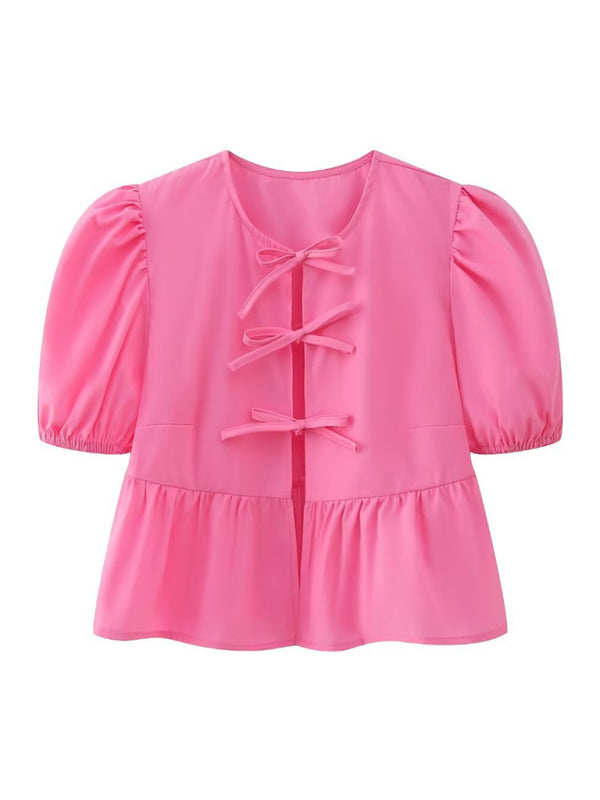 Blue Zone Planet | Hottie Slim Fit Strappy Short Puff Sleeve Shirt