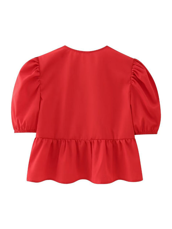 Blue Zone Planet | Hottie Slim Fit Strappy Short Puff Sleeve Shirt