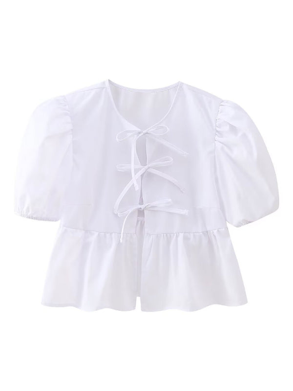 Blue Zone Planet | Hottie Slim Fit Strappy Short Puff Sleeve Shirt