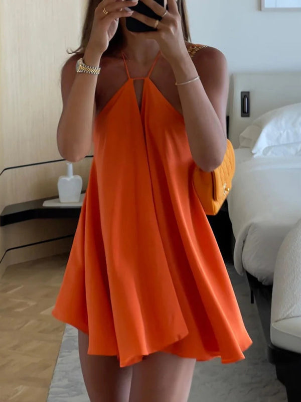 Blue Zone Planet | Siena's Deep V-Neck Backless Spaghetti Strap Loose A-Line Mini Dress