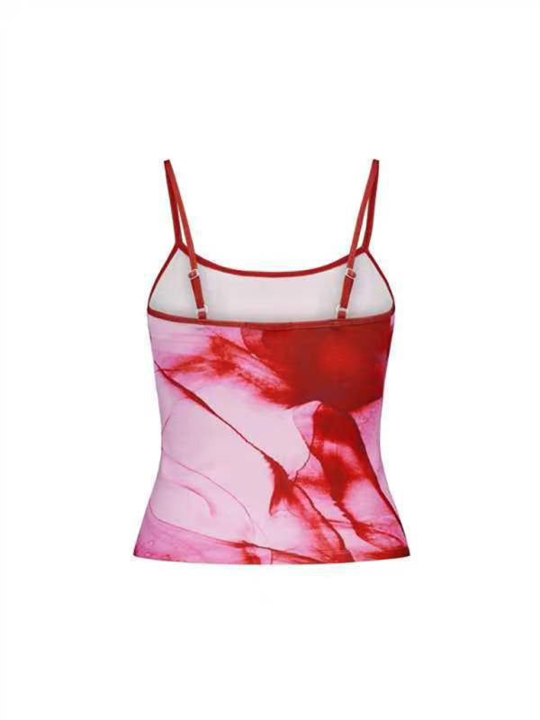 Blue Zone Planet | Tessa's Floral Print Backless Spaghetti Strap Slim Crop Top