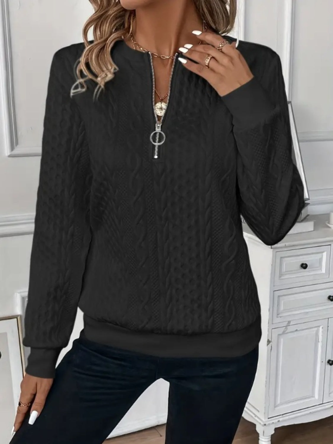 Blue Zone Planet | Texture Half Zip Long Sleeve Sweatshirt