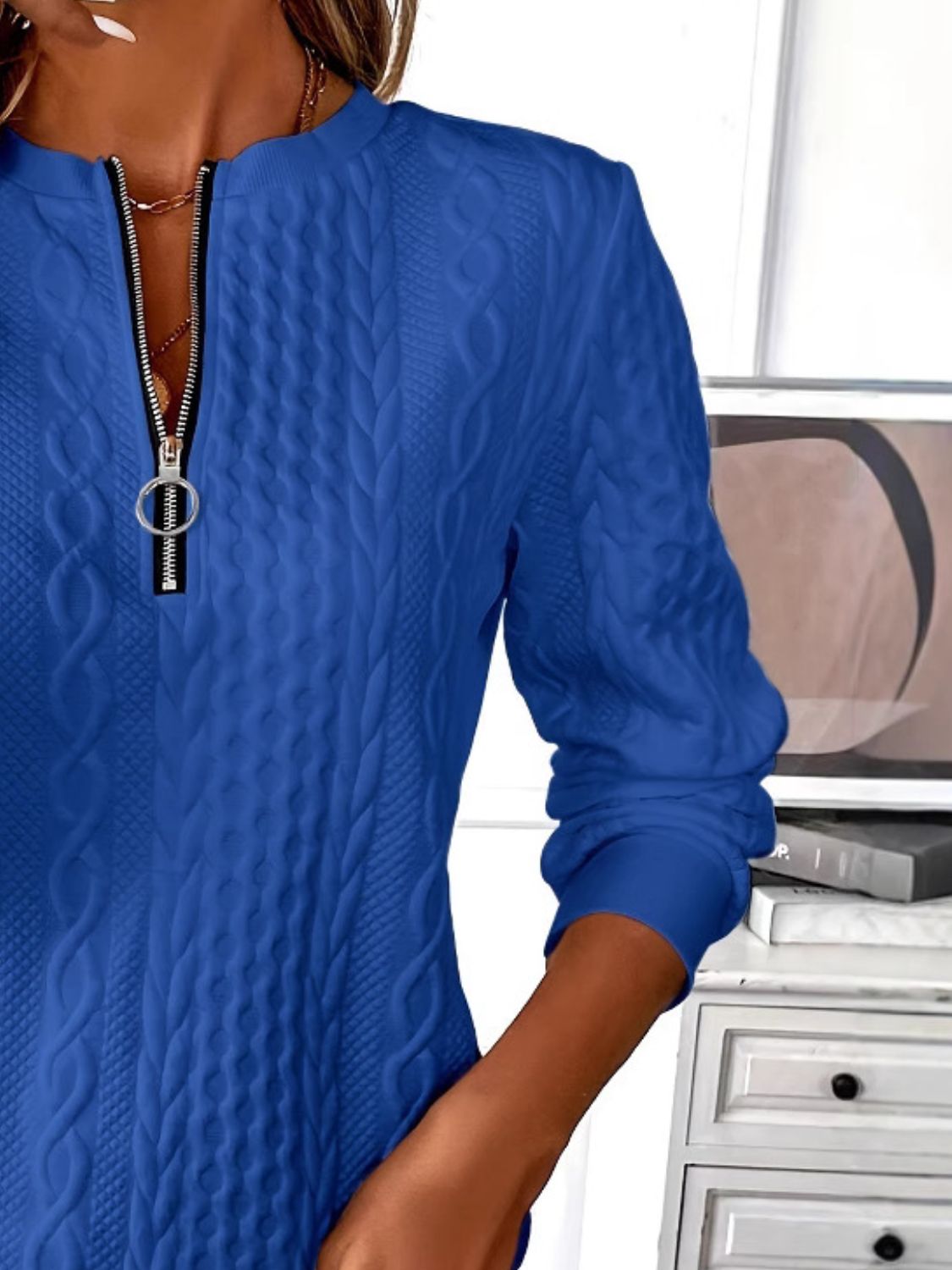Blue Zone Planet | Texture Half Zip Long Sleeve Sweatshirt