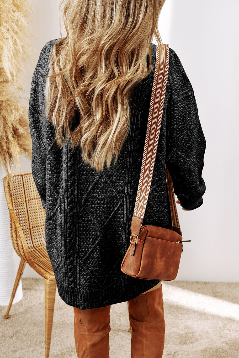 Blue Zone Planet | Lila's Cable Knit Drop Shoulder Loose Fit Sweater Dress