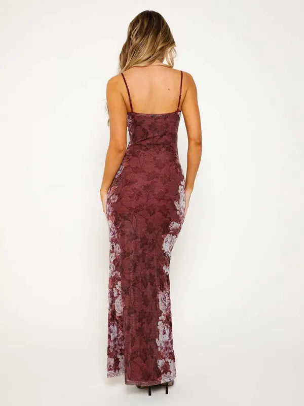 Blue Zone Planet | Ella's Floral Print Spaghetti Strap Maxi Party Dress