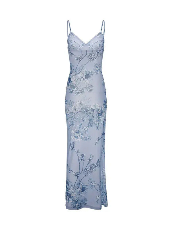 Blue Zone Planet | Ella's Floral Print Spaghetti Strap Maxi Party Dress