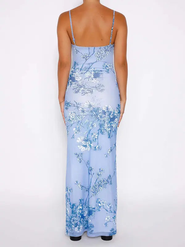 Blue Zone Planet | Ella's Floral Print Spaghetti Strap Maxi Party Dress