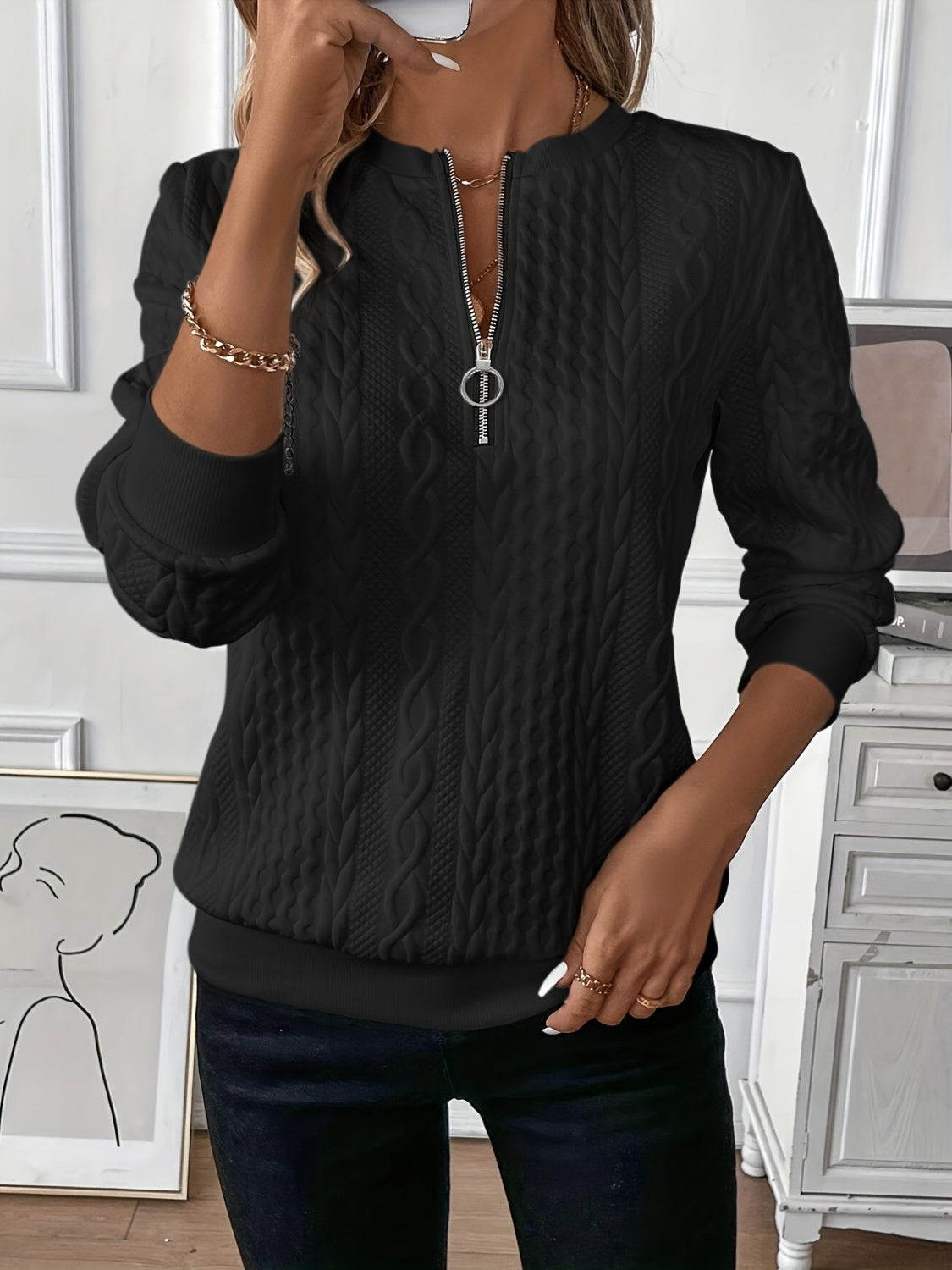 Blue Zone Planet | Texture Half Zip Long Sleeve Sweatshirt