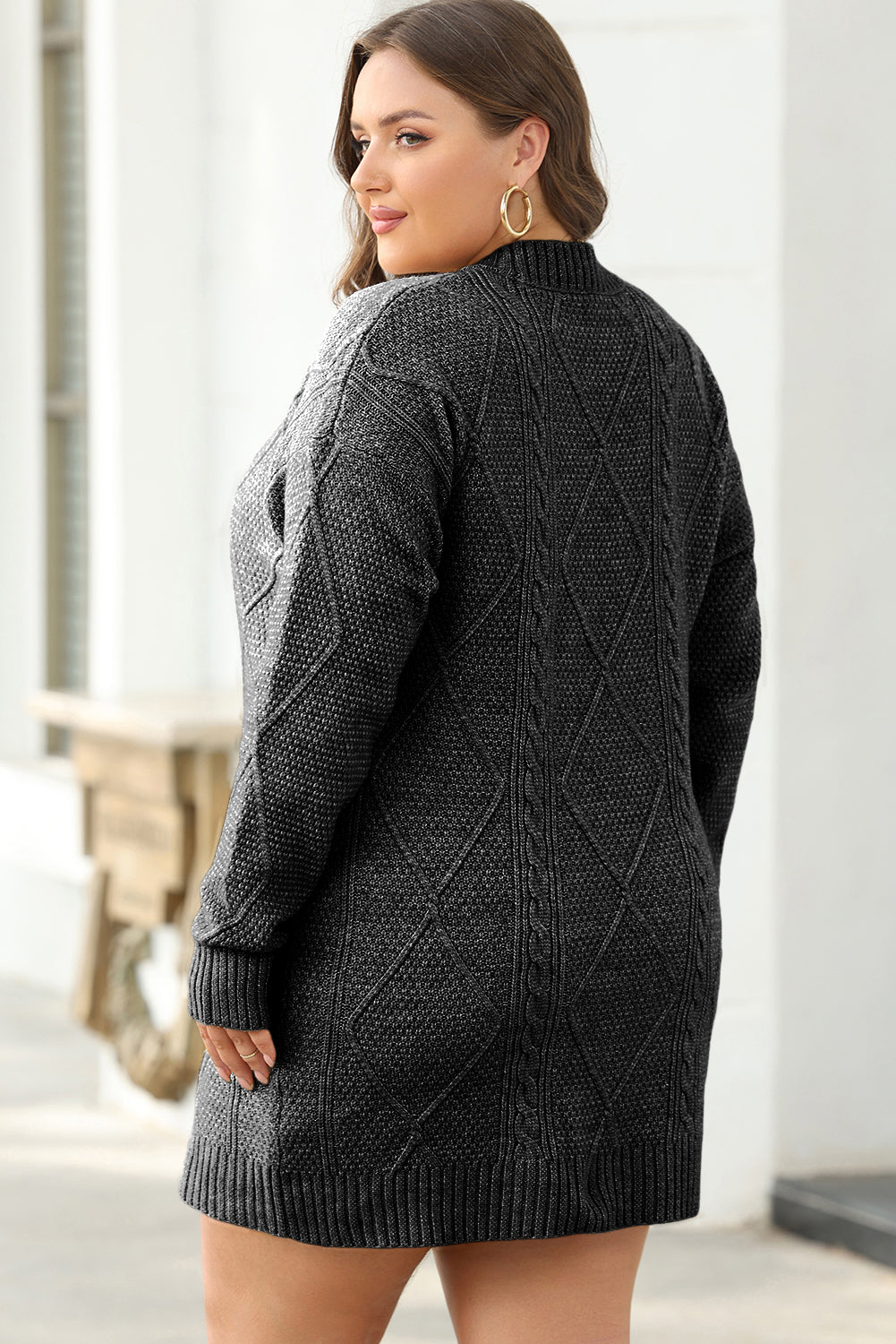 Blue Zone Planet | Lila's Cable Knit Drop Shoulder Loose Fit Sweater Dress