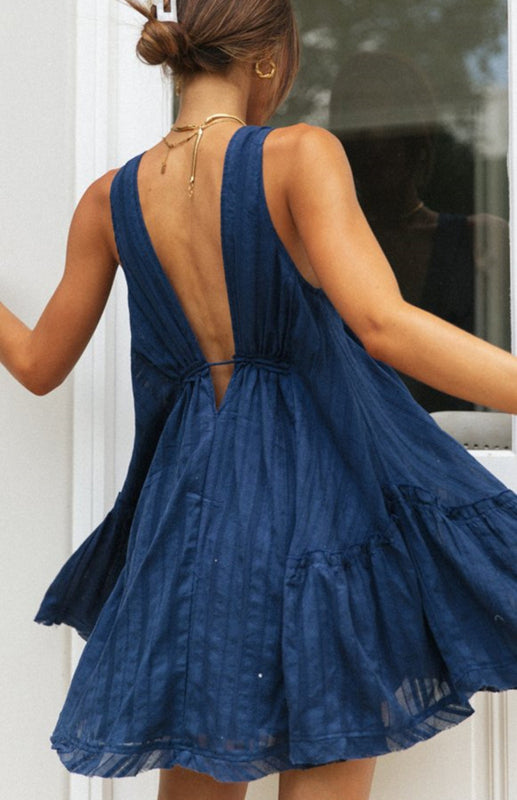 Blue Zone Planet |  Diana's Deep V-Neck Sleeveless Empire Waist Mini Dress