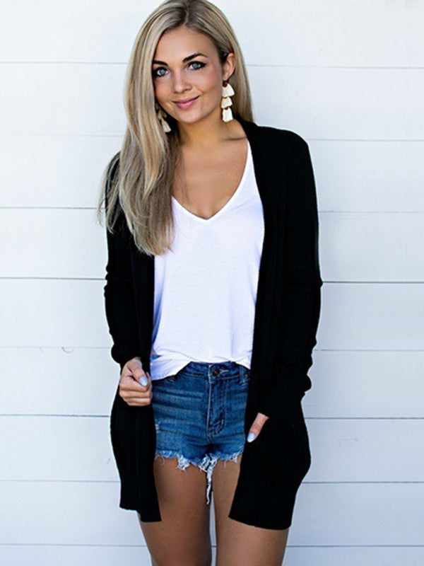 Blue Zone Planet |  Tops Long Sleeve Knitted T-Shirt Cardigan