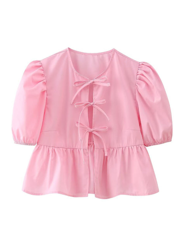 Blue Zone Planet | Hottie Slim Fit Strappy Short Puff Sleeve Shirt