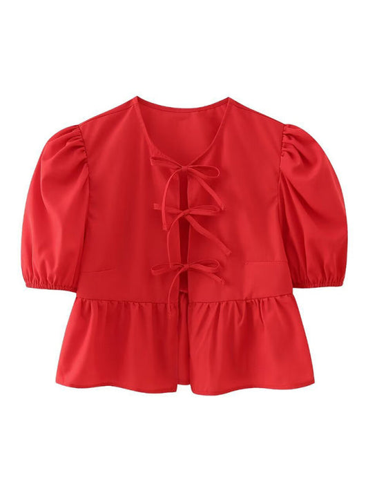 Blue Zone Planet | Hottie Slim Fit Strappy Short Puff Sleeve Shirt