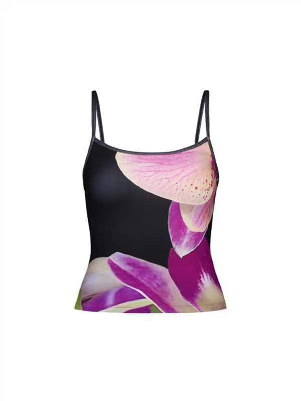 Blue Zone Planet | Tessa's Floral Print Backless Spaghetti Strap Slim Crop Top